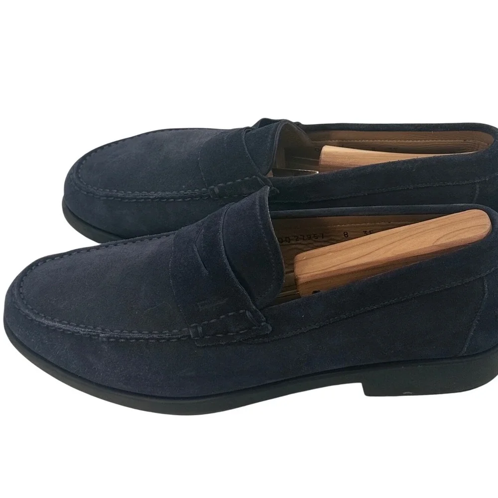Salvatore Ferragamo Mens Navy Blue Suede Penny Loafers Moc Made in Italy 8 EE - Picture 7 of 10